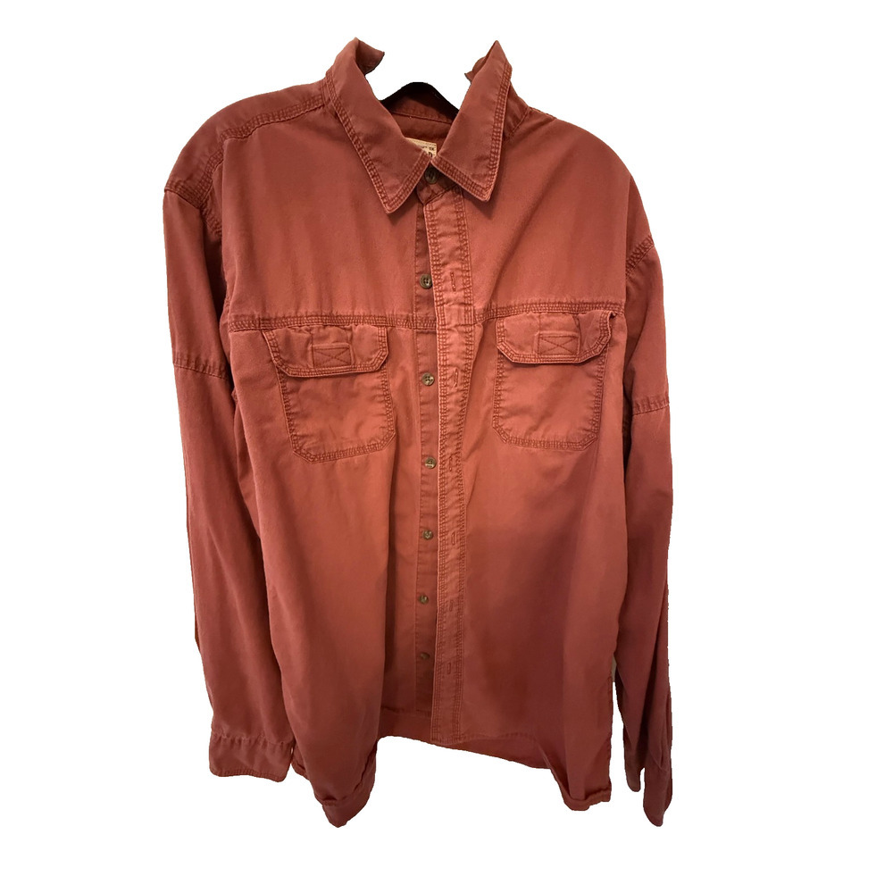 Red Head Shirt Mens Large Rust Red Button Up Long Sleeve Two Chest Pockets Field